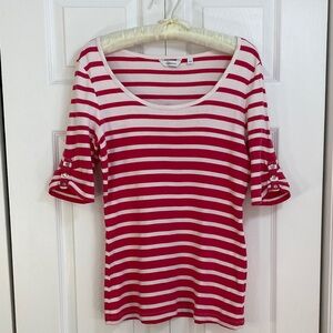 2 for $25 - Reitmans 100% Cotton Pink & White Striped Scoop Neck Top, M